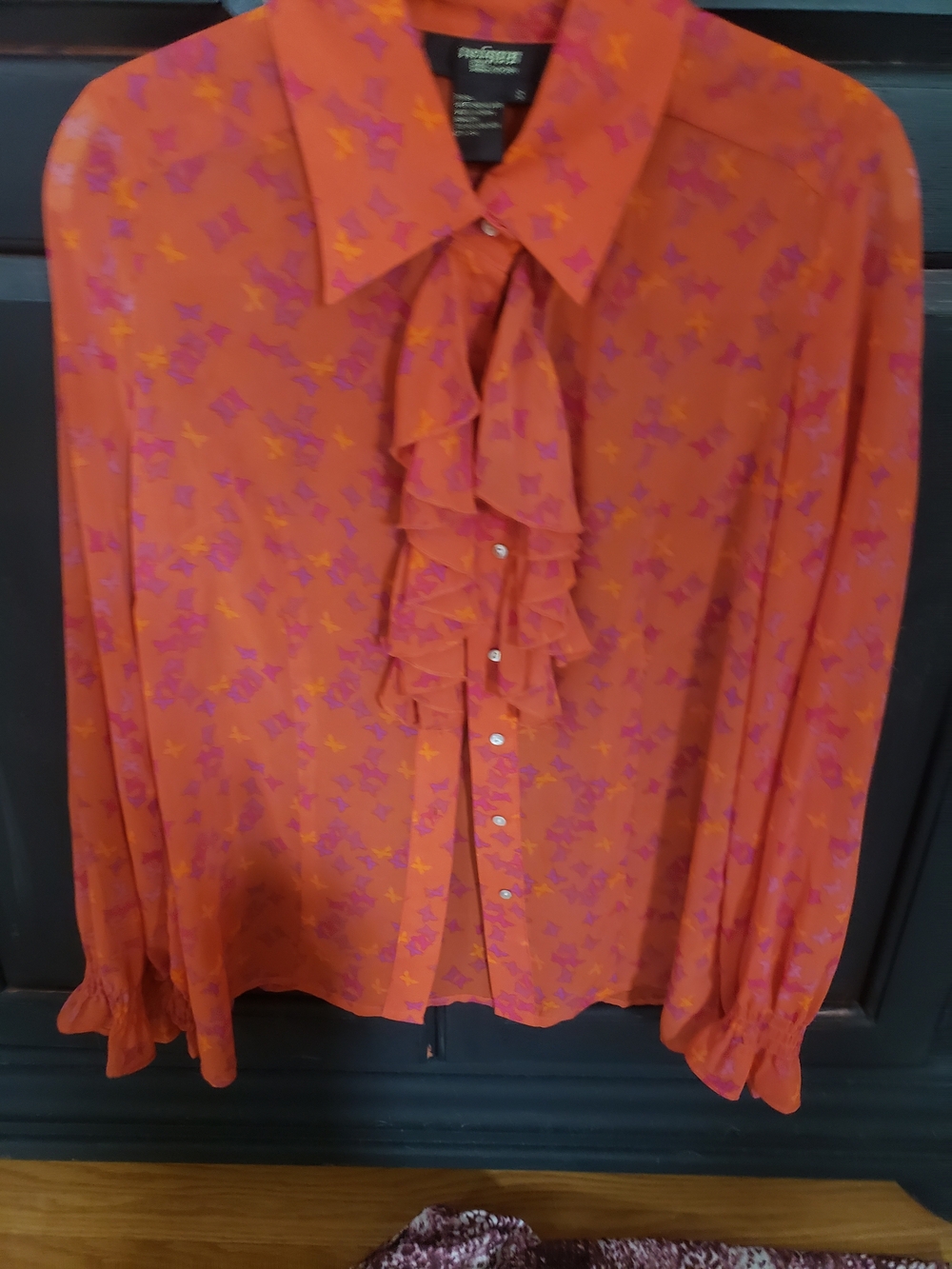 Christopher & Banks Orange Ruffle Front Women's Blouse